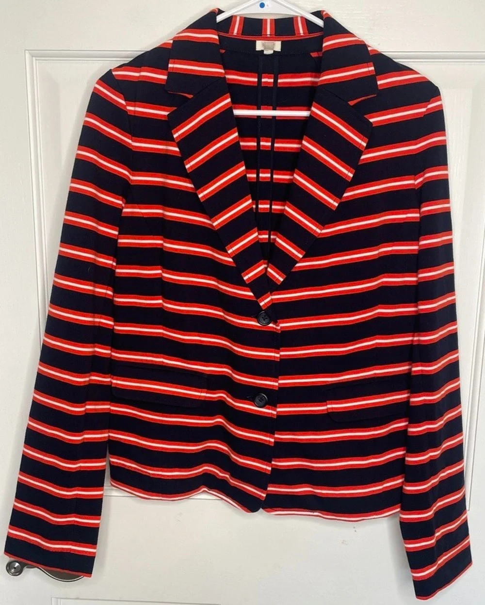 J.Crew Women's Striped Knit Blazer Jacket Sz M Cotton Preppy Nautical Coastal